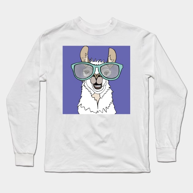 Very Peri Llama with glasses Long Sleeve T-Shirt by Quick Brown Fox Canada 